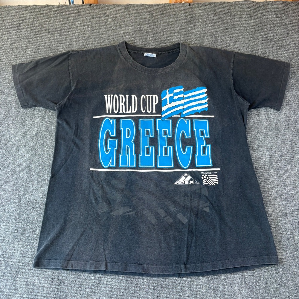 Vintage Apex One 1994 World Cup Greece Soccer T-Shirt Mens Large Black USA Made